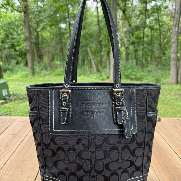 Coach Black Lunch Tote Signature C Jaquard Canvas Shoulder Bag #10659 - Picture 7 of 9